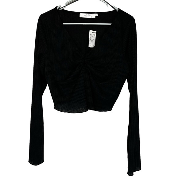 Astr the Label long sleeve ruched front blouse size XL Black style #AT17192-003 - Picture 1 of 8